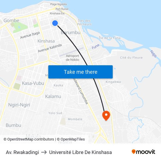Av. Rwakadingi to Université Libre De Kinshasa map