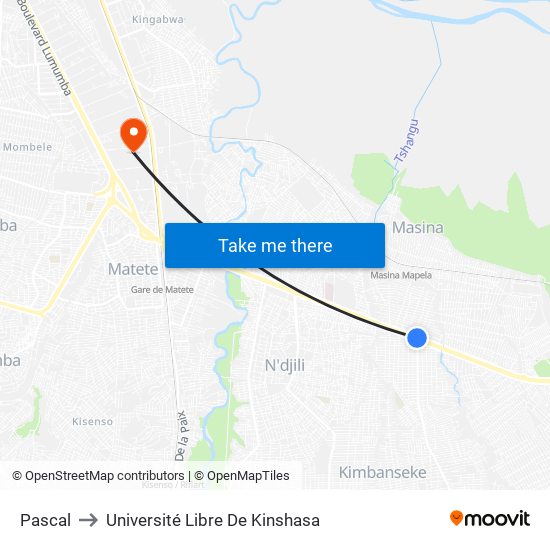 Pascal to Université Libre De Kinshasa map