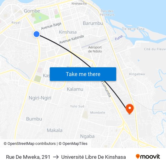 Rue De Mweka, 291 to Université Libre De Kinshasa map