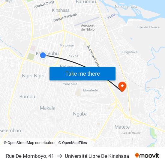 Rue De Momboyo, 41 to Université Libre De Kinshasa map