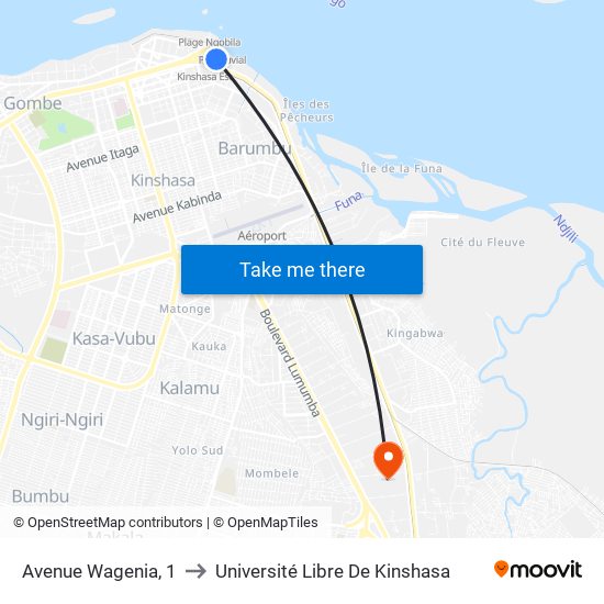 Avenue Wagenia, 1 to Université Libre De Kinshasa map