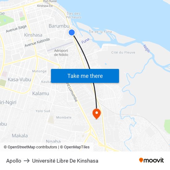 Apollo to Université Libre De Kinshasa map