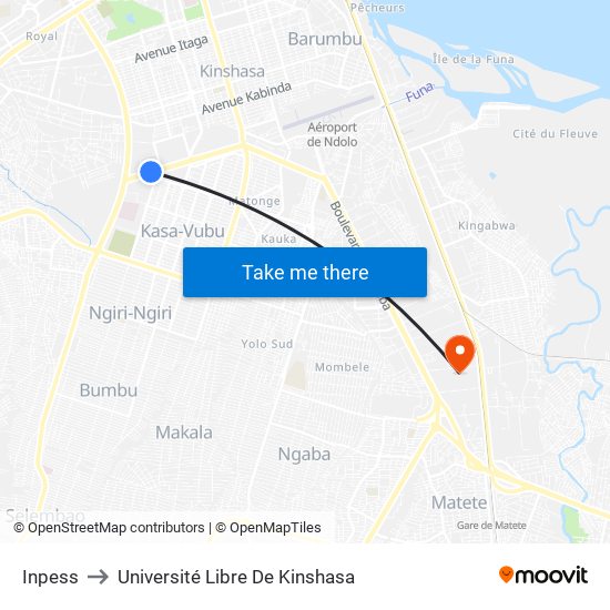 Inpess to Université Libre De Kinshasa map