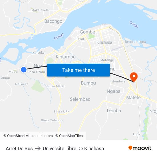 Arret De Bus to Université Libre De Kinshasa map