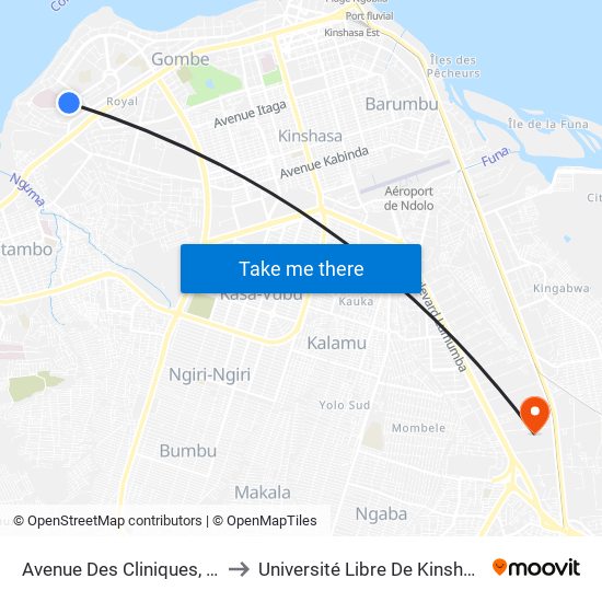 Avenue Des Cliniques, 80 to Université Libre De Kinshasa map