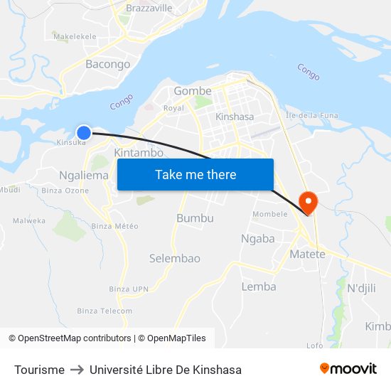 Tourisme to Université Libre De Kinshasa map