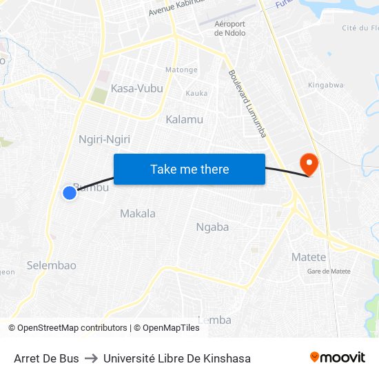 Arret De Bus to Université Libre De Kinshasa map