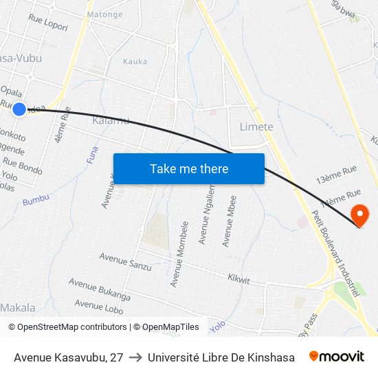 Avenue Kasavubu, 27 to Université Libre De Kinshasa map