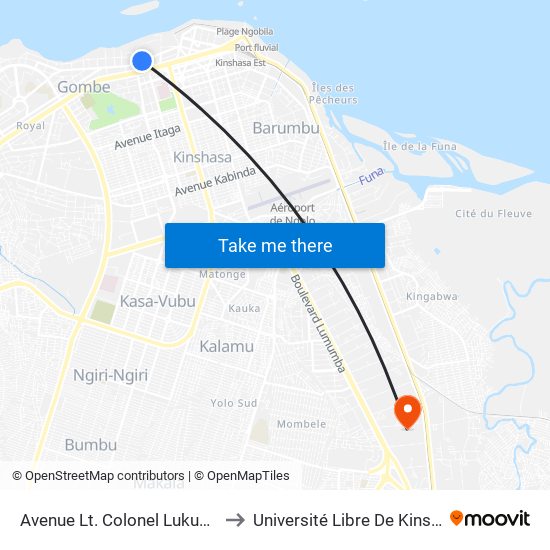Avenue Lt. Colonel Lukusa, 40 to Université Libre De Kinshasa map