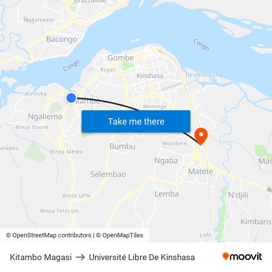 Kitambo Magasi to Université Libre De Kinshasa map
