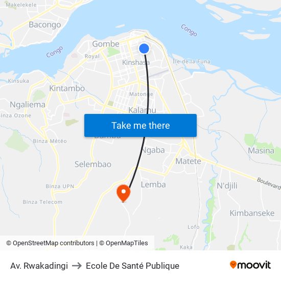 Av. Rwakadingi to Ecole De Santé Publique map