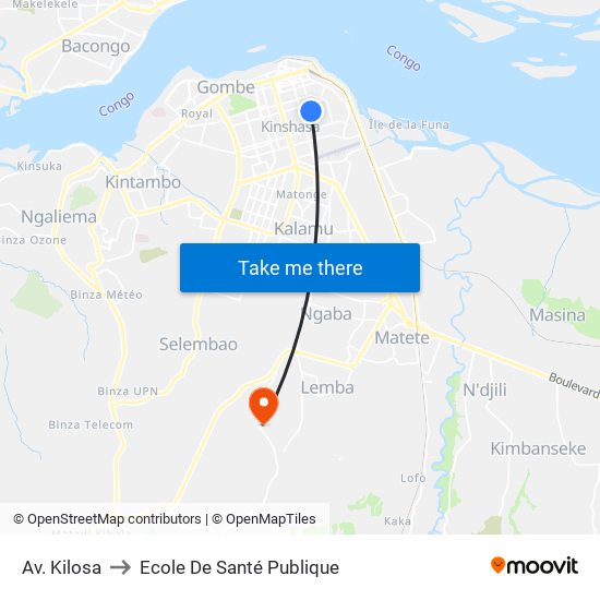 Av. Kilosa to Ecole De Santé Publique map