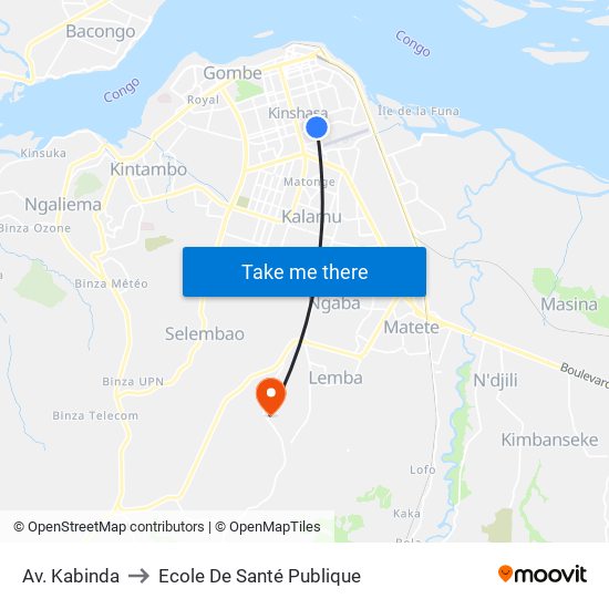 Av. Kabinda to Ecole De Santé Publique map