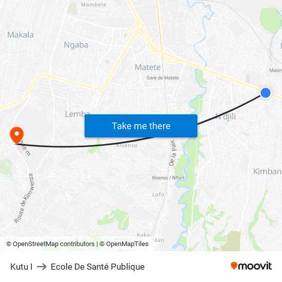Kutu I to Ecole De Santé Publique map