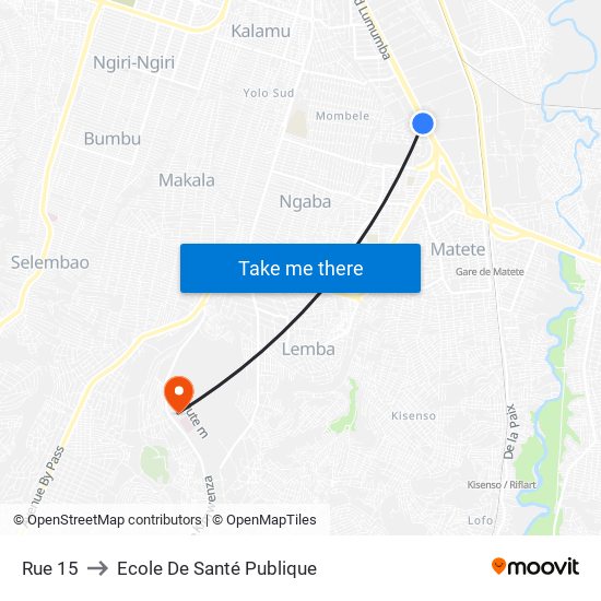 Rue 15 to Ecole De Santé Publique map