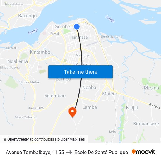 Avenue Tombalbaye, 1155 to Ecole De Santé Publique map