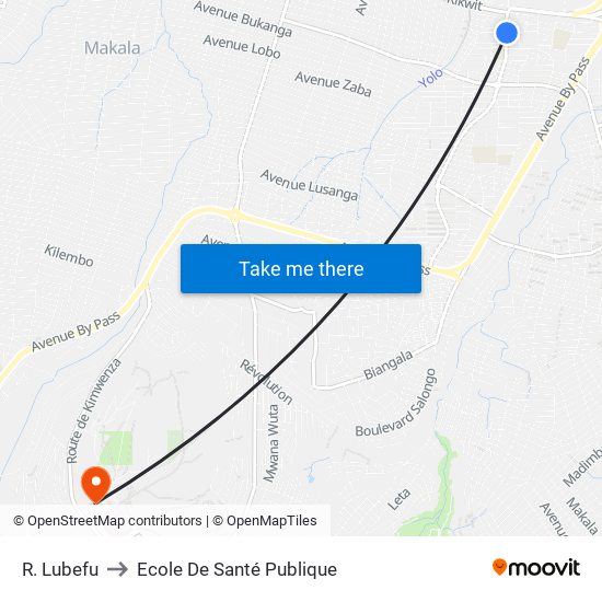 R. Lubefu to Ecole De Santé Publique map
