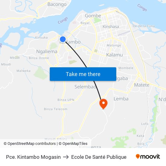 Pce. Kintambo Mogasin to Ecole De Santé Publique map