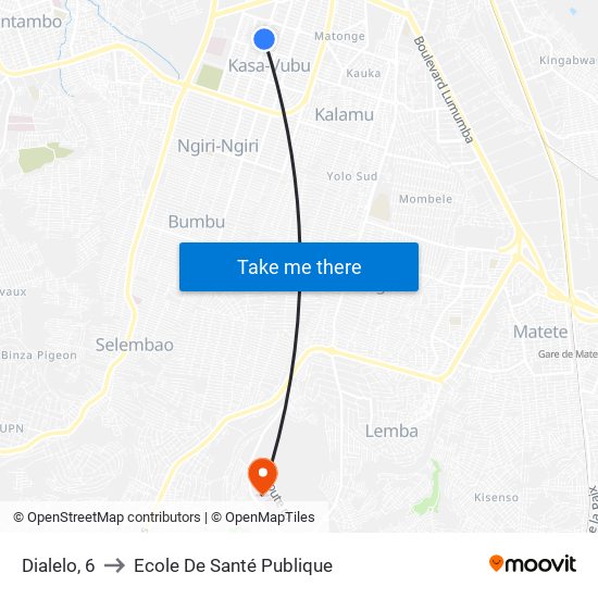 Dialelo, 6 to Ecole De Santé Publique map