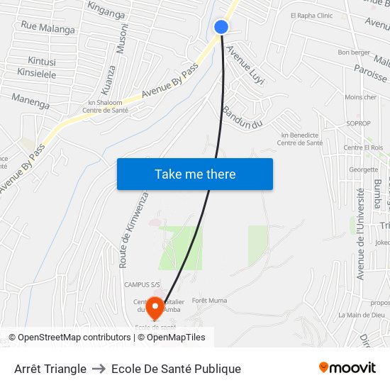 Arrêt Triangle to Ecole De Santé Publique map