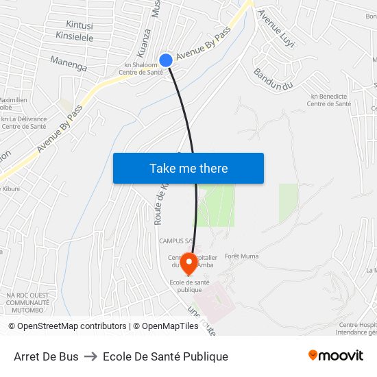 Arret De Bus to Ecole De Santé Publique map