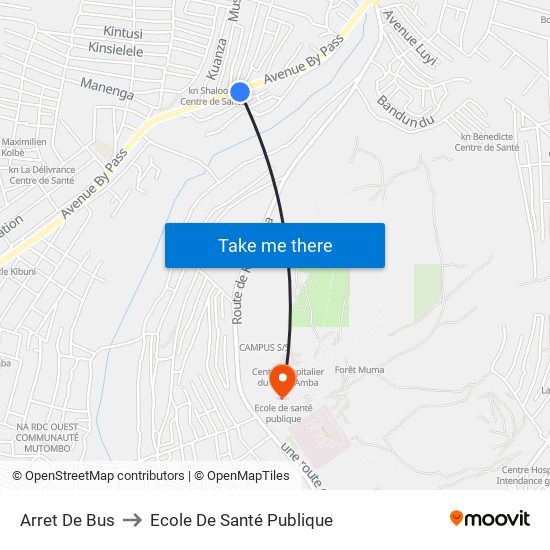 Arret De Bus to Ecole De Santé Publique map