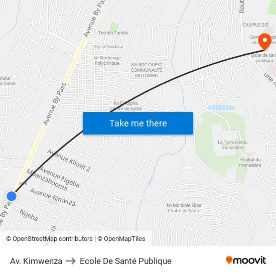 Av. Kimwenza to Ecole De Santé Publique map
