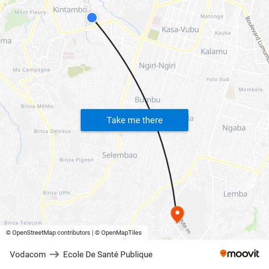 Vodacom to Ecole De Santé Publique map