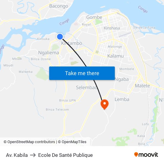 Av. Kabila to Ecole De Santé Publique map