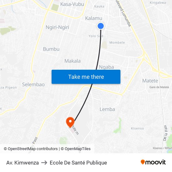 Av. Kimwenza to Ecole De Santé Publique map
