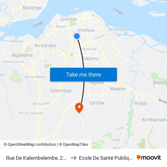 Rue De Kalembelembe, 226 to Ecole De Santé Publique map