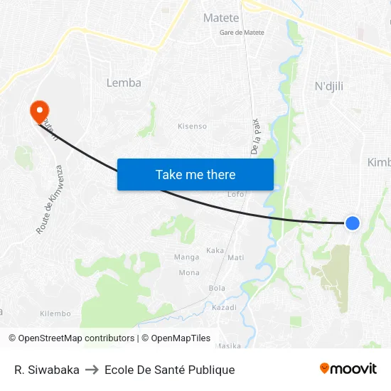 R. Siwabaka to Ecole De Santé Publique map
