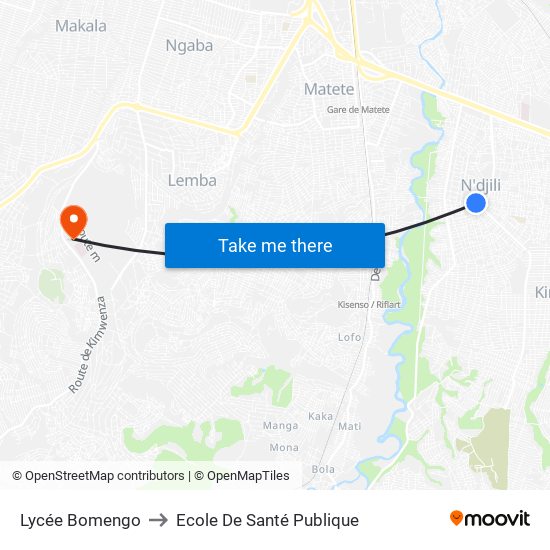 Lycée Bomengo to Ecole De Santé Publique map
