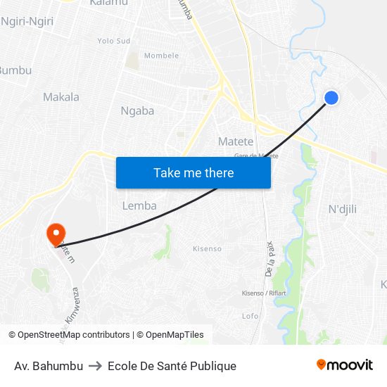 Av. Bahumbu to Ecole De Santé Publique map