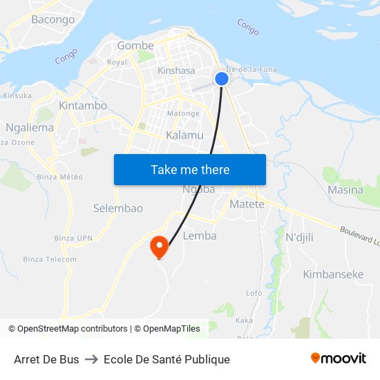 Arret De Bus to Ecole De Santé Publique map