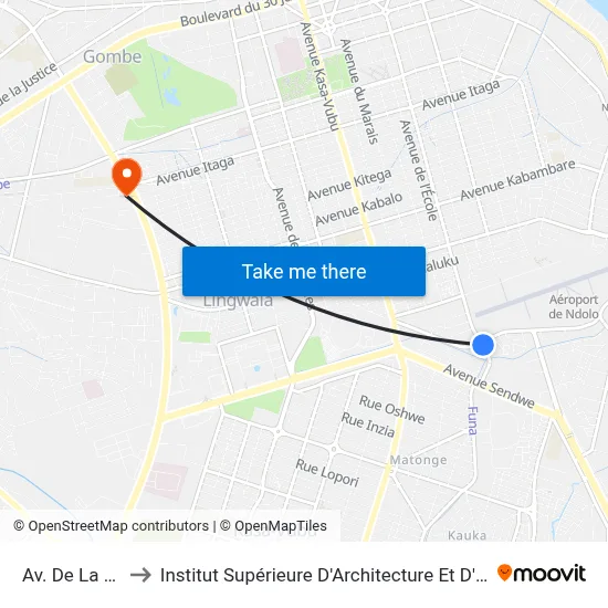 Av. De La Funa to Institut Supérieure D'Architecture Et D'Urbanisme map
