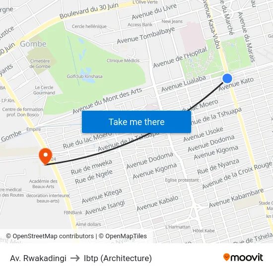 Av. Rwakadingi to Ibtp (Architecture) map