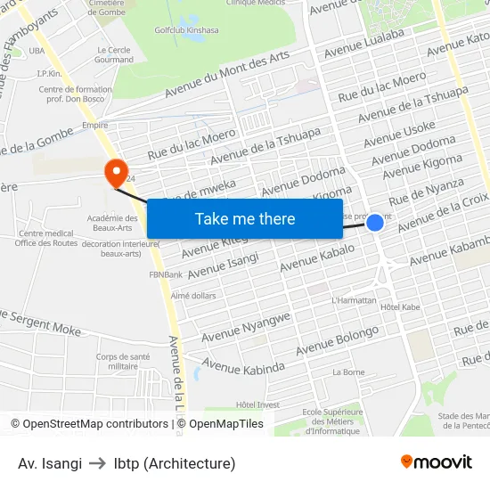 Av. Isangi to Ibtp (Architecture) map