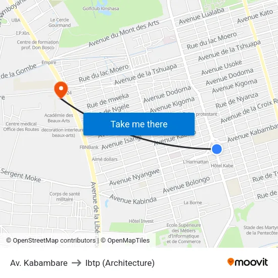 Av. Kabambare to Ibtp (Architecture) map