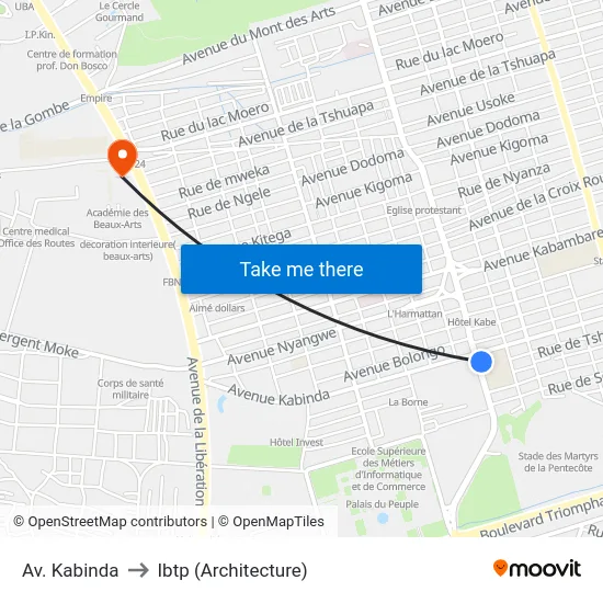Av. Kabinda to Ibtp (Architecture) map