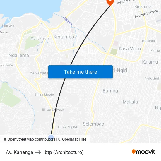 Av. Kananga to Ibtp (Architecture) map
