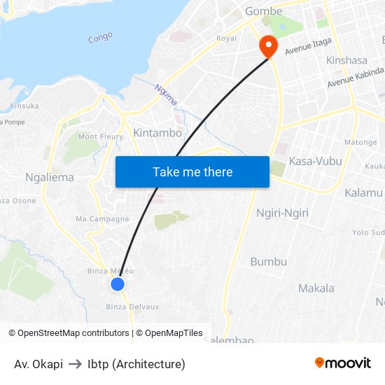 Av. Okapi to Ibtp (Architecture) map