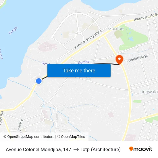 Avenue Colonel Mondjiba, 147 to Ibtp (Architecture) map