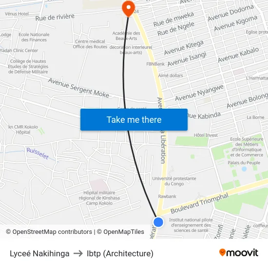 Lyceé Nakihinga to Ibtp (Architecture) map