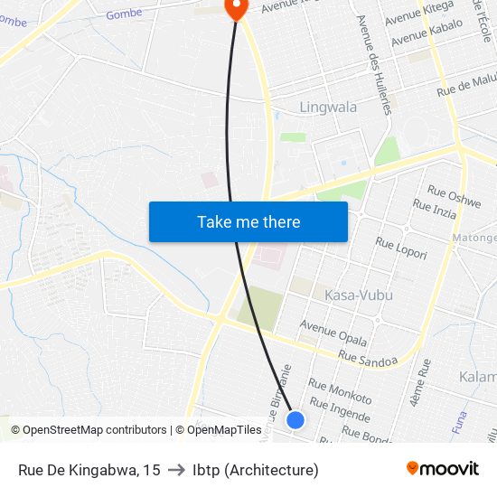 Rue De Kingabwa, 15 to Ibtp (Architecture) map