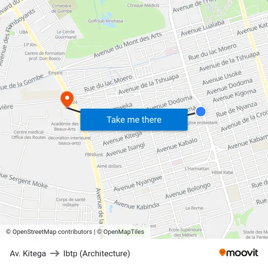 Av. Kitega to Ibtp (Architecture) map
