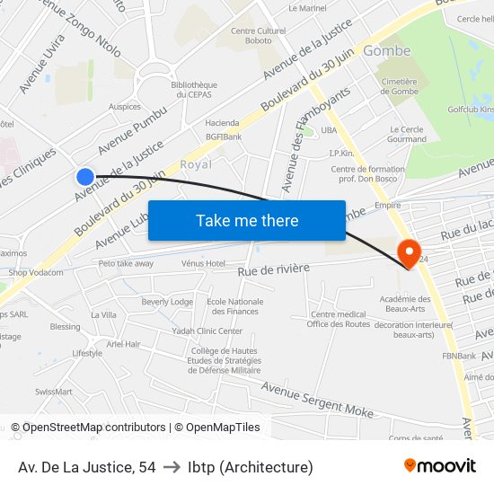 Av. De La Justice, 54 to Ibtp (Architecture) map