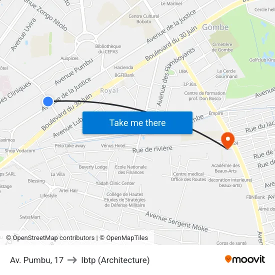 Av. Pumbu, 17 to Ibtp (Architecture) map