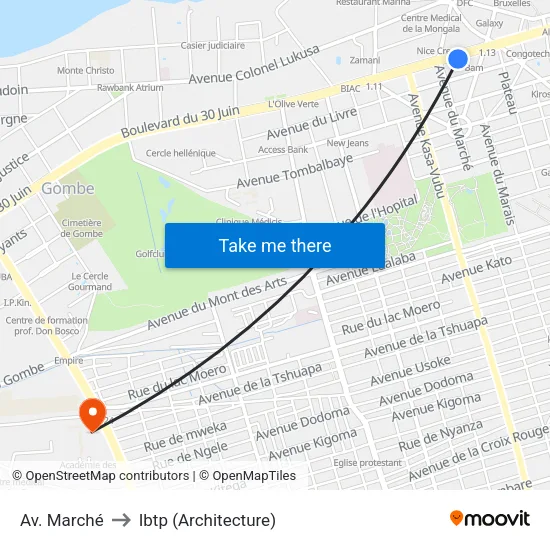 Av. Marché to Ibtp (Architecture) map