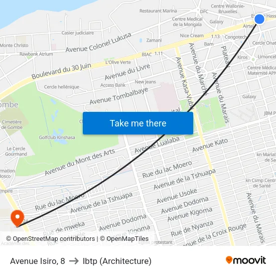 Avenue Isiro, 8 to Ibtp (Architecture) map